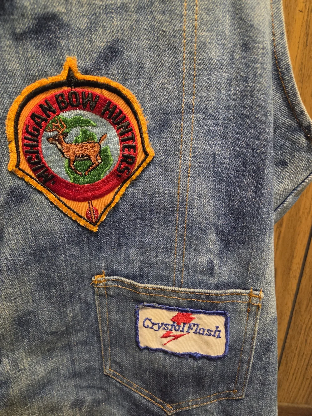 Vintage 70s Denim Vest With 11 Patches Masons Outdoor Hunting Fishing Large